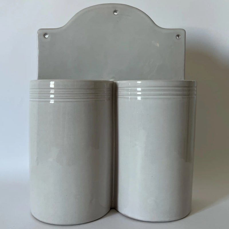 Gray and Beige Kitchen Utensil Holder, Gray Stoneware Kitchen