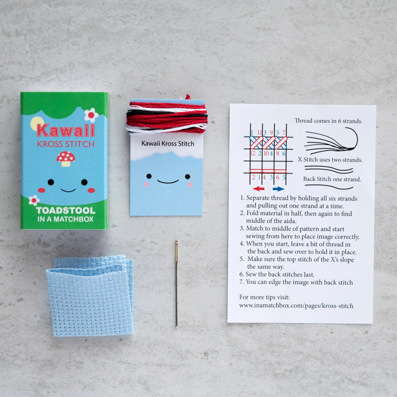 Kawaii Toadstool Mini Cross Stitch Kit In A Matchbox