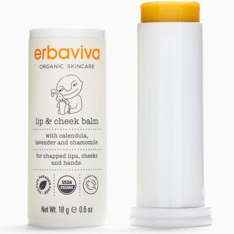 Erbaviva Organic Lip and Cheek Balm (0.6 oz) showing balm opened next to tube