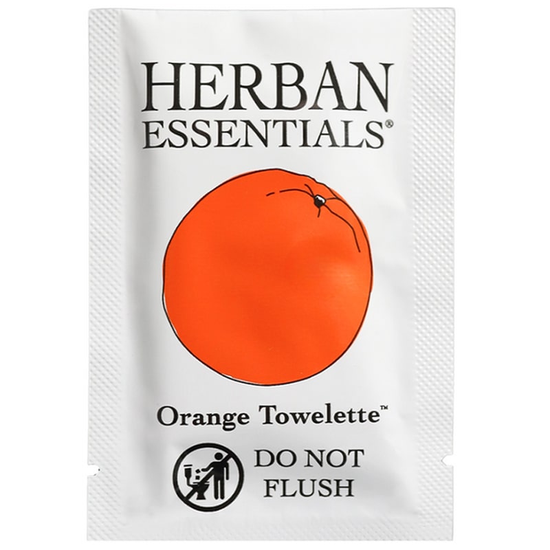 Herban Essentials single orange towelette shown