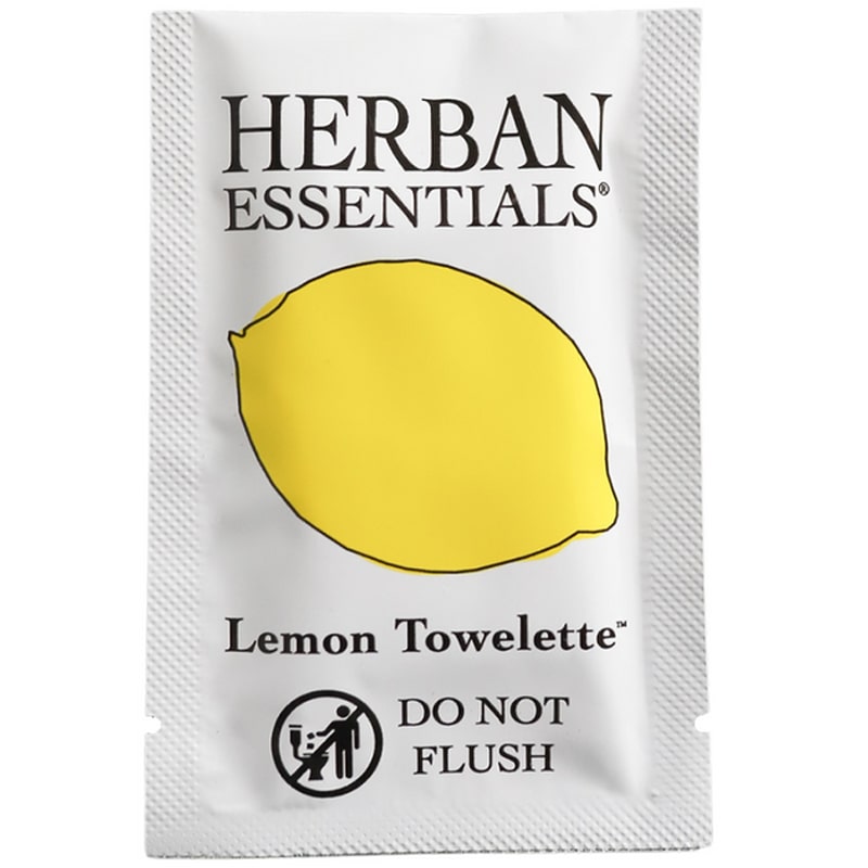 Herban Essentials single lemon towelette shown