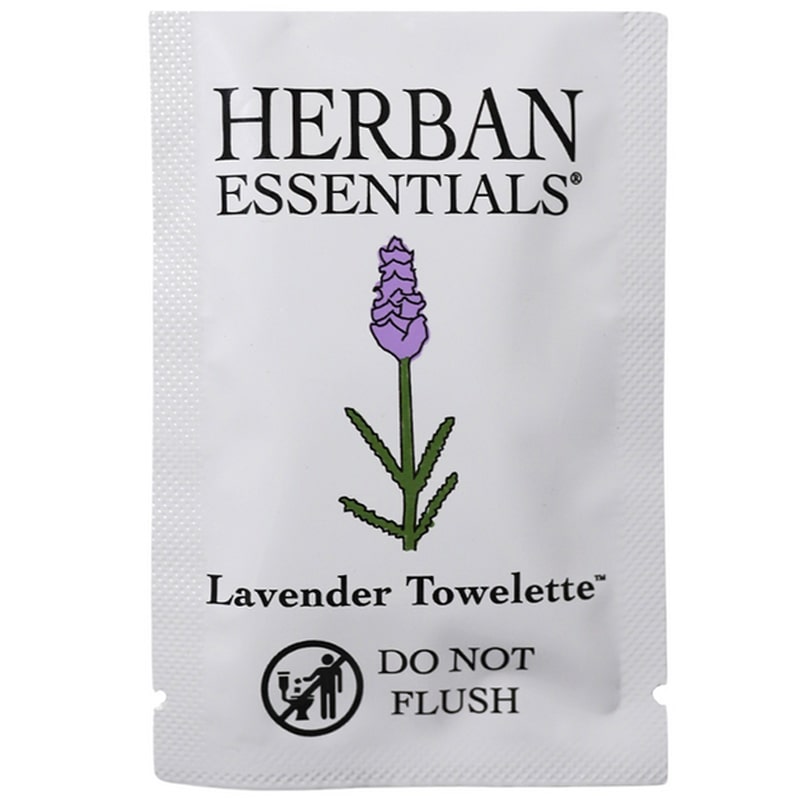 Herban Essentials single lavender towelette shown