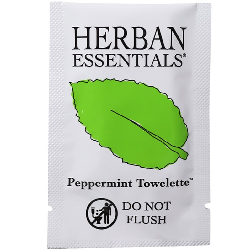 Herban Essentials single peppermint towelette shown