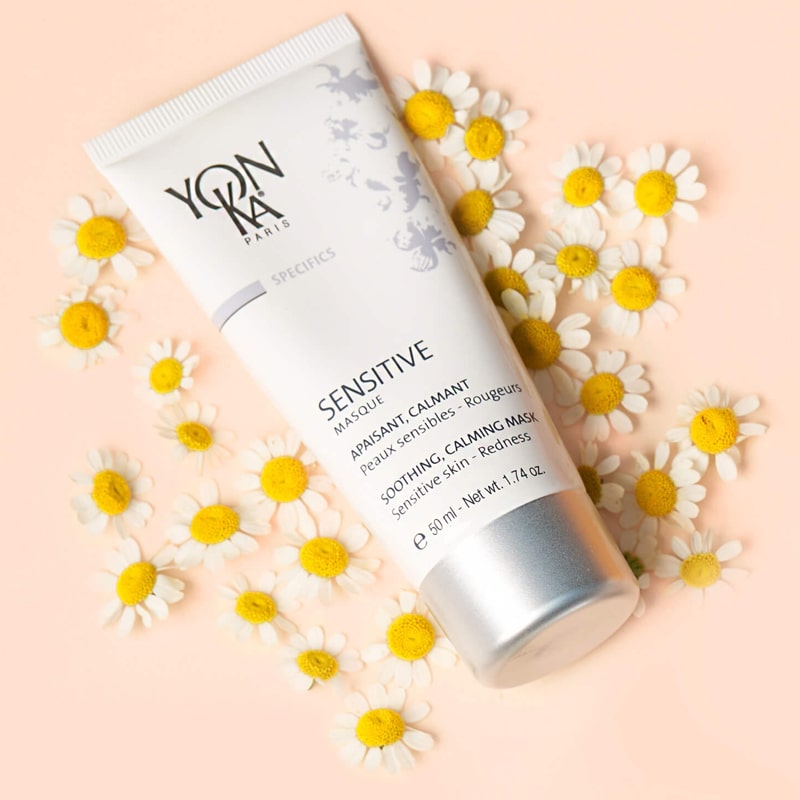 Yon-Ka Paris Sensitive Mask (50 ml) shown with small daisies in the background