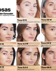 Kosas Cosmetics Revealer Concealer Super Creamy + Brightening Color Chart with colors on model faces