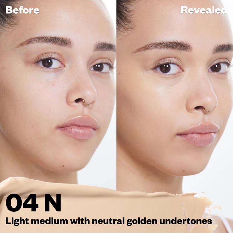 Kosas Cosmetics Revealer Concealer Super Creamy + Brightening (Tone 04 N) before/after on face