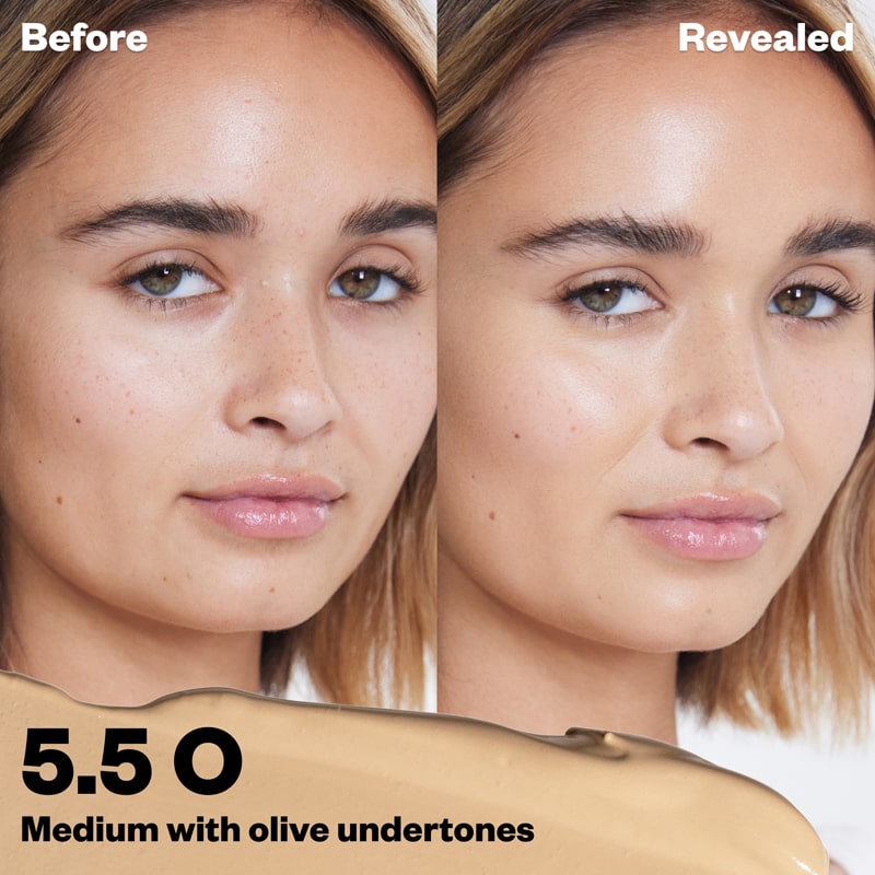 Kosas Cosmetics Revealer Concealer Super Creamy + Brightening (Tone 5.5 O) before/after on face