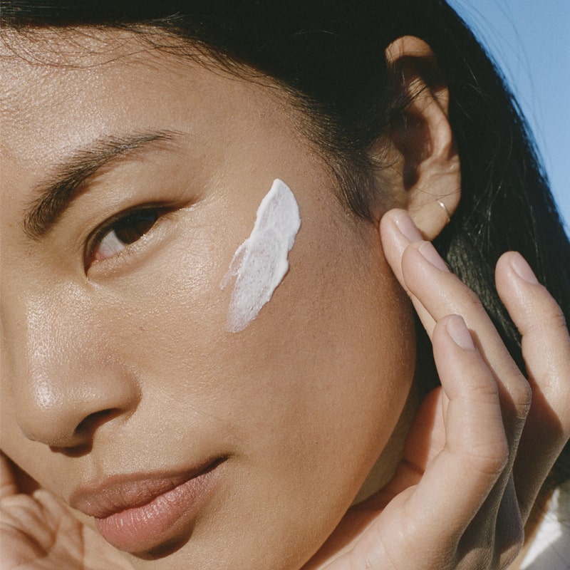 Ursa Major Force Field SPF 30 - Close up of model shown with product smear on face