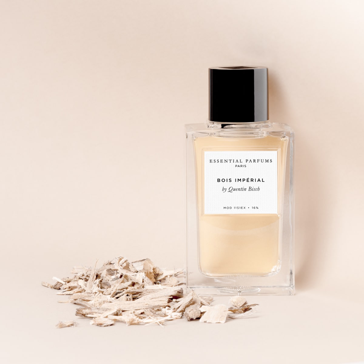 Essential Parfums Bois Imperial Perfume by Quentin Bisch with wood shavings