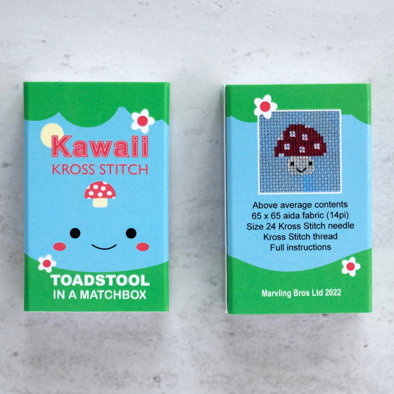 Kawaii Toadstool Mini Cross Stitch Kit In A Matchbox