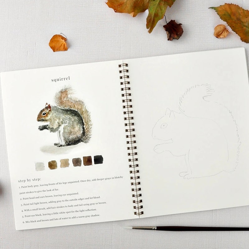 Emily Lex Studio Autumn Watercolor Workbook - open product showing interior illustrations