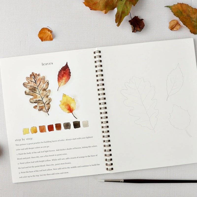 Emily Lex Studio Autumn Watercolor Workbook - product illustrations shown