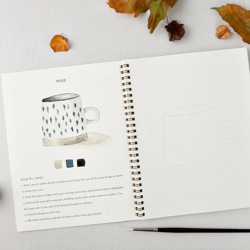 Emily Lex Studio Autumn Watercolor Workbook - product details and drawings shown