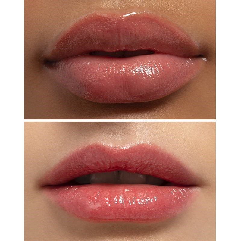 Chantecaille Sunstone Lip Sheer - Enthusiasm - close up of models lips using lip sheer
