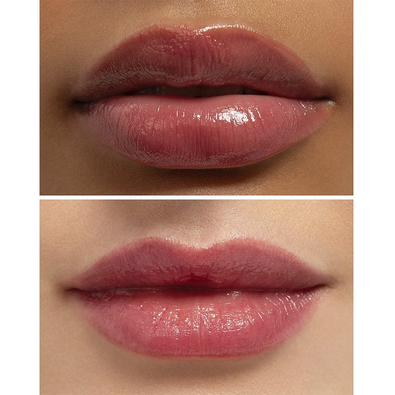 Chantecaille Sunstone Lip Sheer - Optimism - close up of model lips wearing lip sheer