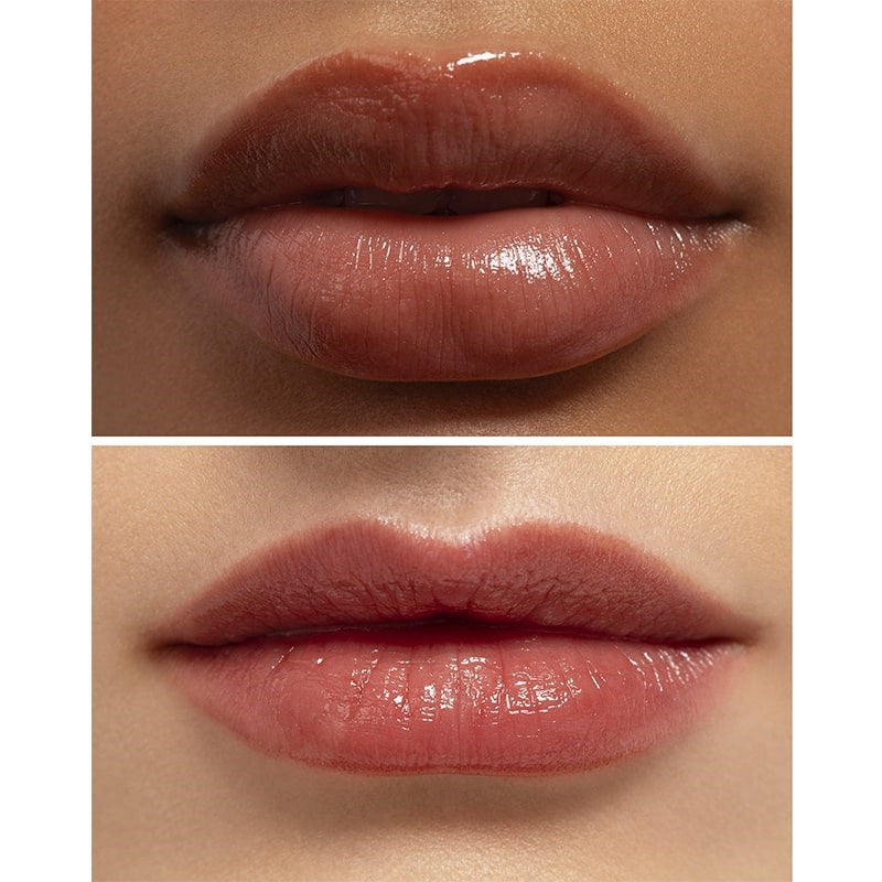 Chantecaille Sunstone Lip Sheer - Empower - close up of model lips using lip sheer