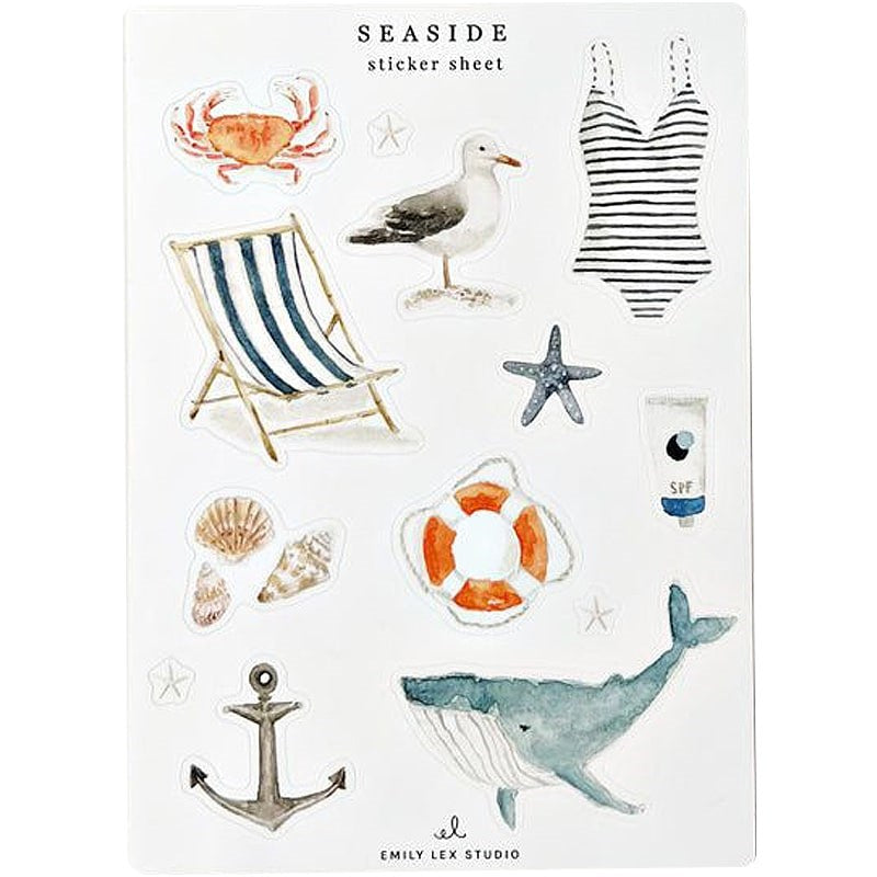 Emily Lex Studio Seaside Sticker Sheet - backside of sticker sheet shown with more stickers