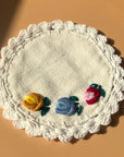 Seak Flower Embroidered Cotton Coasters Set - close up of single coaster
