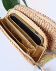 Seak Woven Clutch with Silk Tassel Key Chain - Yellow - product interior shown