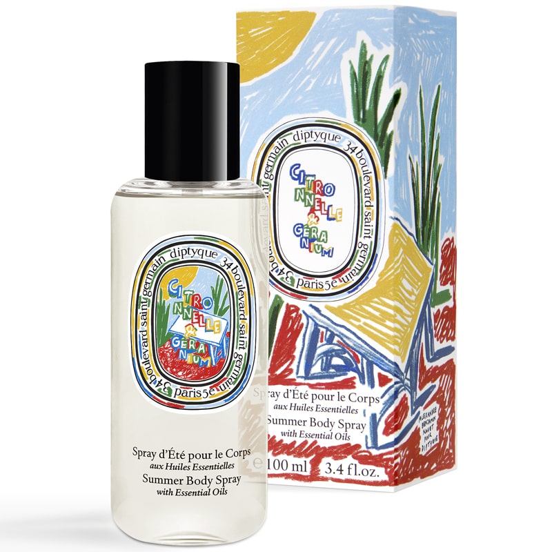 Diptyque Limited Edition Citronnelle and Geranium Summer Body Spray - product shown next to box