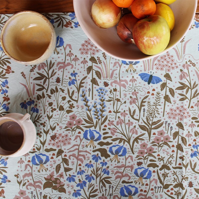 Leah Duncan Thicket Art Tea Towel - product shown under fruit bowl and coffee cups