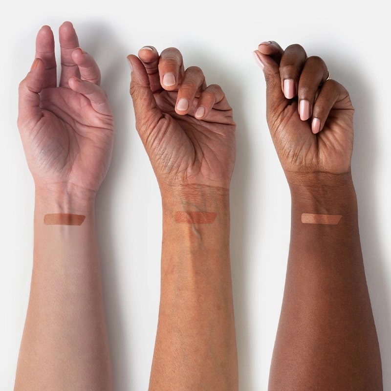 Flyte.70 ColorBack.Burnished Bronze All-in-One Makeup Palette - Vacation - three arm models with swatches on forearm