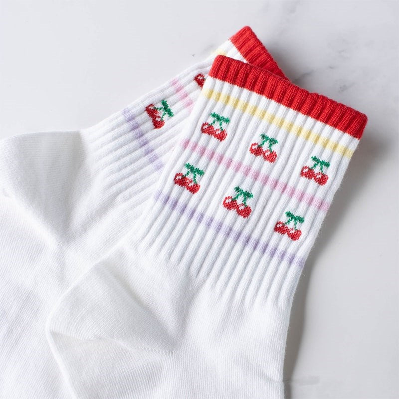 Tiepology Juicy Fruit Casual Socks - Cherry - close up of product patterns