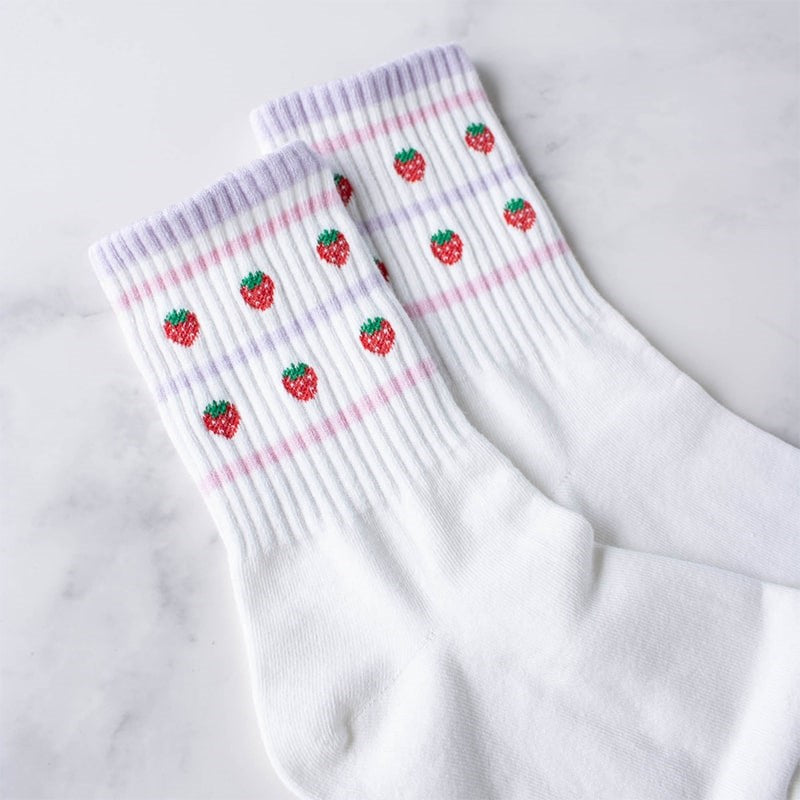 Tiepology Juicy Fruit Casual Socks - Strawberry - close up of product patterns