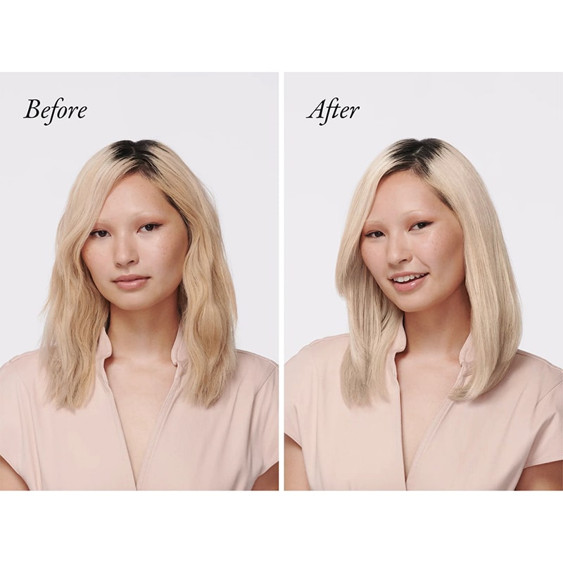 Oribe Bright Blonde Radiance & Repair Treatment - product before and after shot of models hair