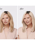 Oribe Bright Blonde Radiance & Repair Treatment - product before and after shot of models hair