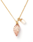 Fable England Spiral Shell and Pearl Short Necklace - close up of product detail