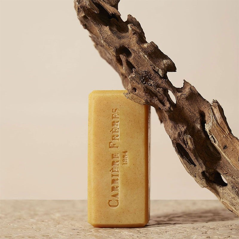 Carriere Freres Solid Body Soap - Silvae - product shown next to wood piece