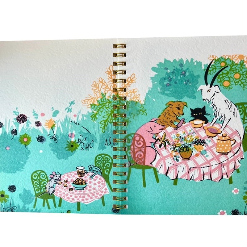 Parcel Garden Party Notebook - product opened showing full illustration on cover