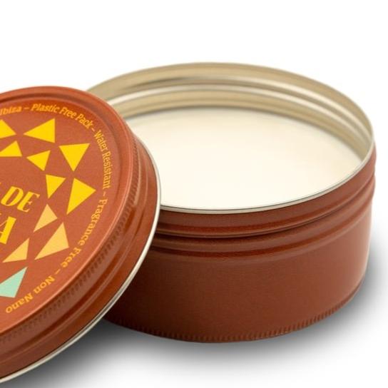 Sol De Ibiza Face &amp; Body Plastic Free Tin SPF 30 - product shown with cap removed