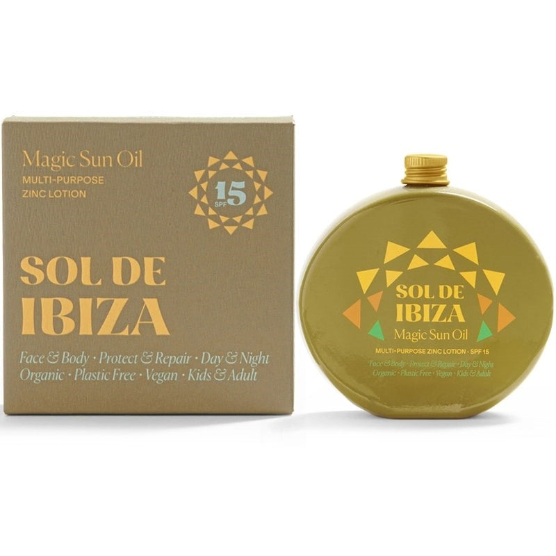 Sol De Ibiza Magic Sun Face & Body Oil SPF 15 - product shown next to packaging