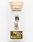 Yellow Owl Workshop Girl Power Earrings - Gold Cat Statement Studs - products shown inside glass tube packaging