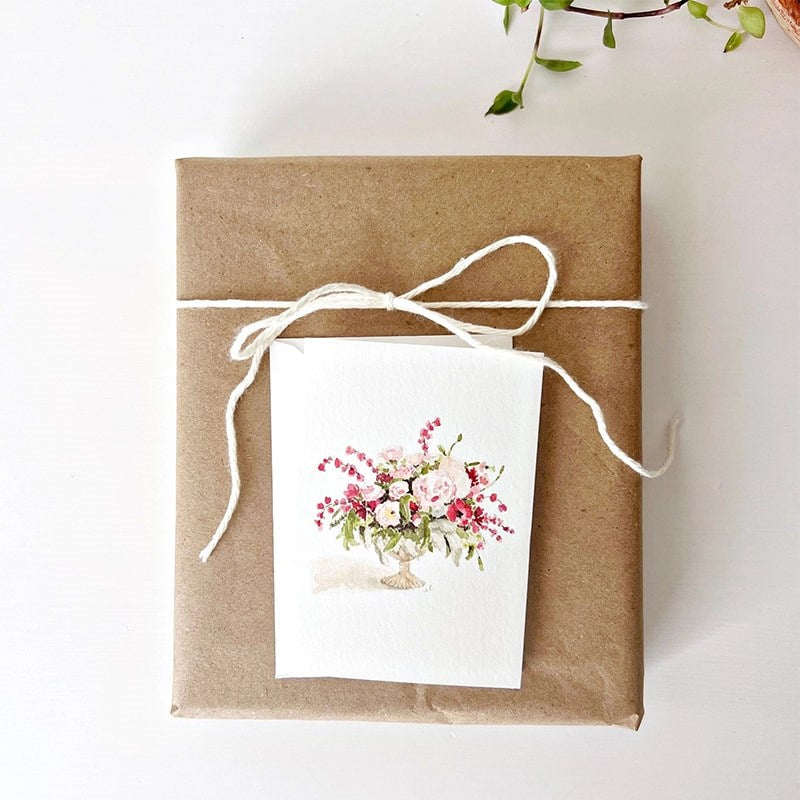 Emily Lex Studio Pink Bouquet Mini Notecard - product shown on top of gift