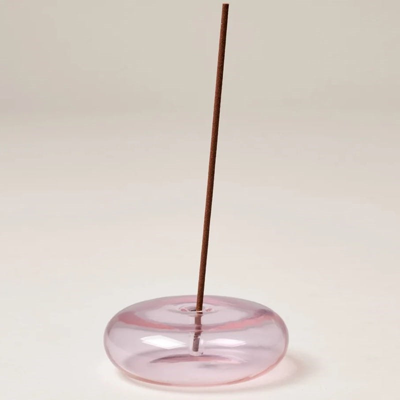 Gentle Habits Glass Incense Holder - Pink - product shown with incense stick