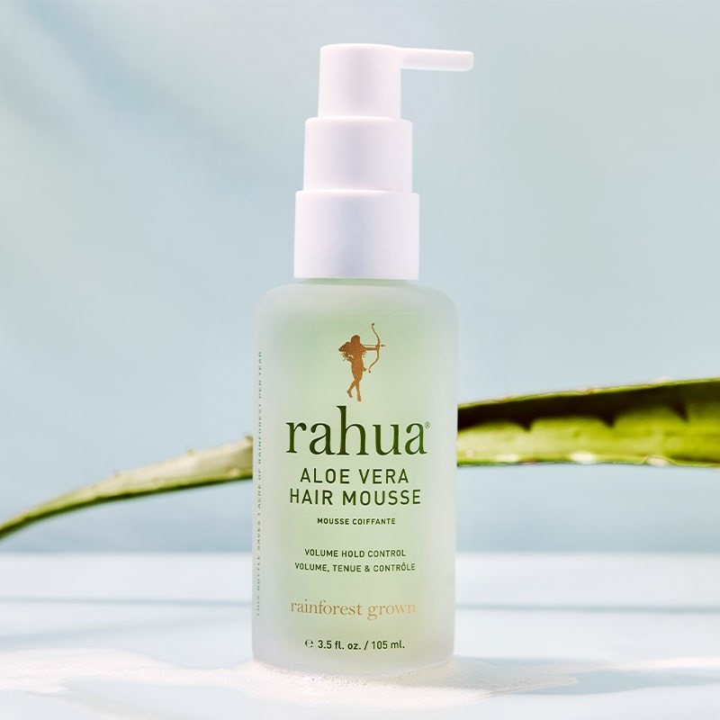 Rahua Aloe Vera Hair Mousse - product shown in front of aloe plant