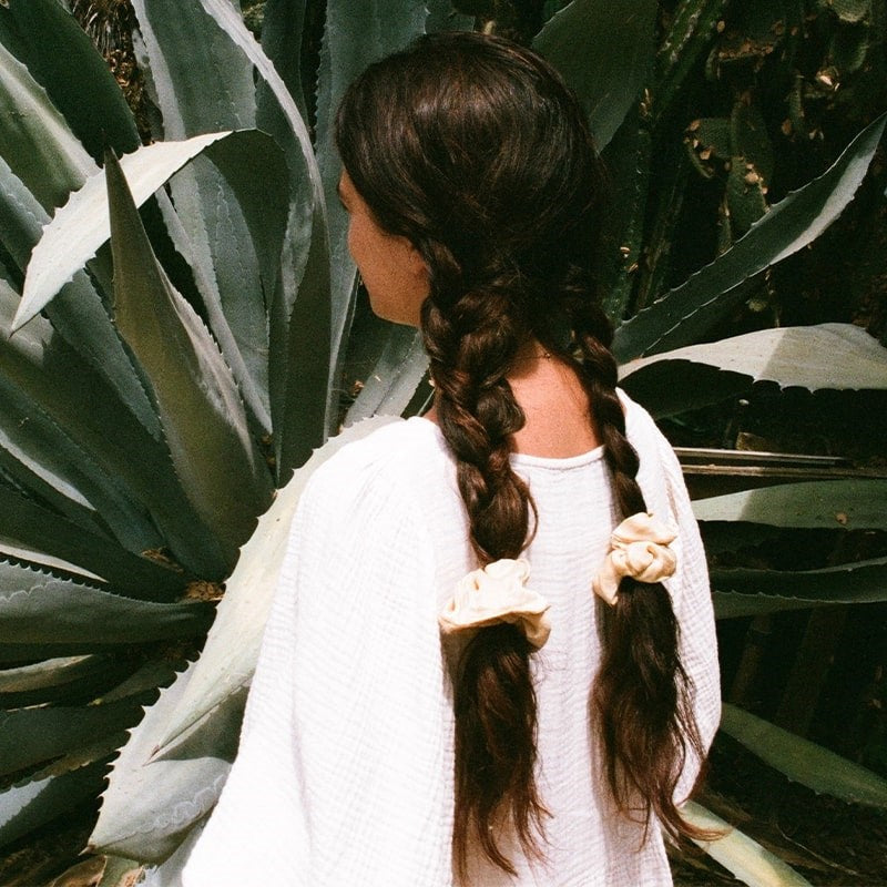 Goose Summer Honey Silk Scrunchie - model shown wearing product