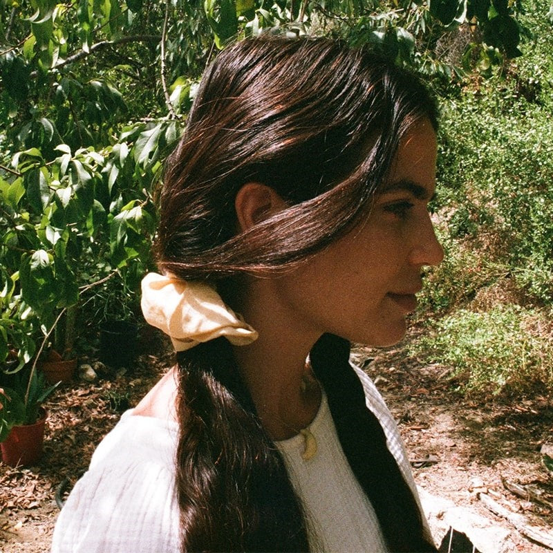 Goose Summer Honey Silk Scrunchie - model shown wearing product