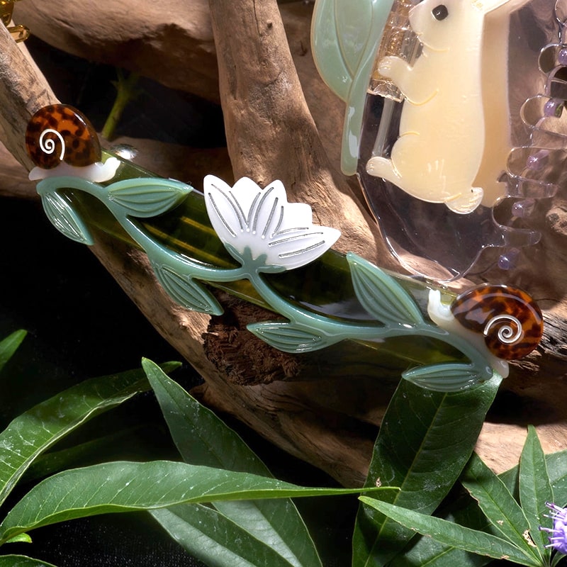 Winona Irene Broceliande French Barrette - product shown with wood and plants