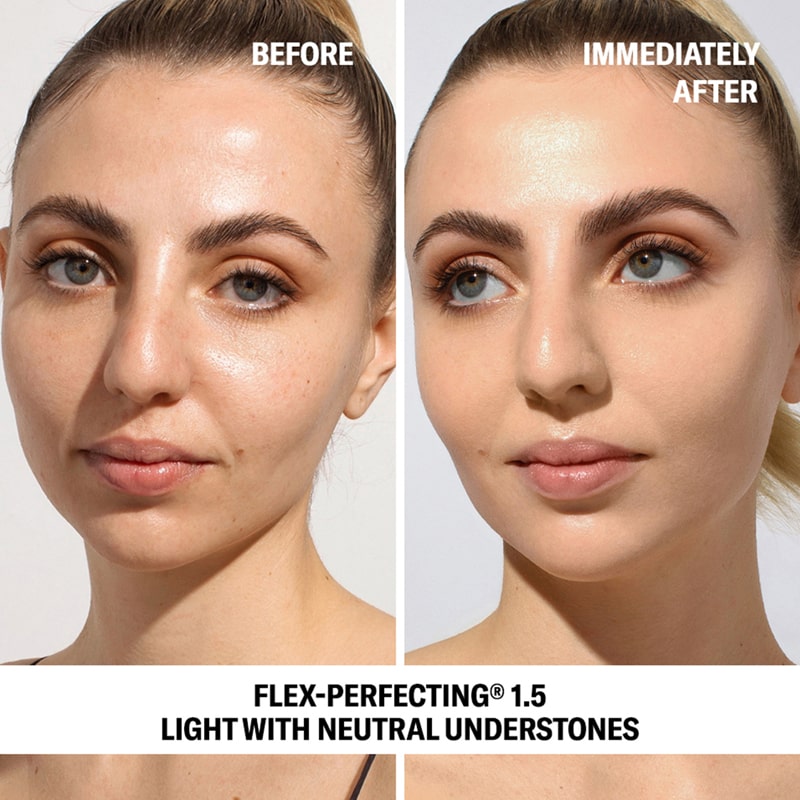 Odacite SPF 50 Flex-Perfecting™ Mineral Drops Tinted Sunscreen - 1.5 - product before and after on model shown