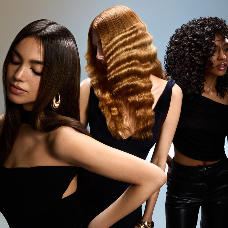 Oribe Mirror Rinse Glass Hair Treatment - three models shown