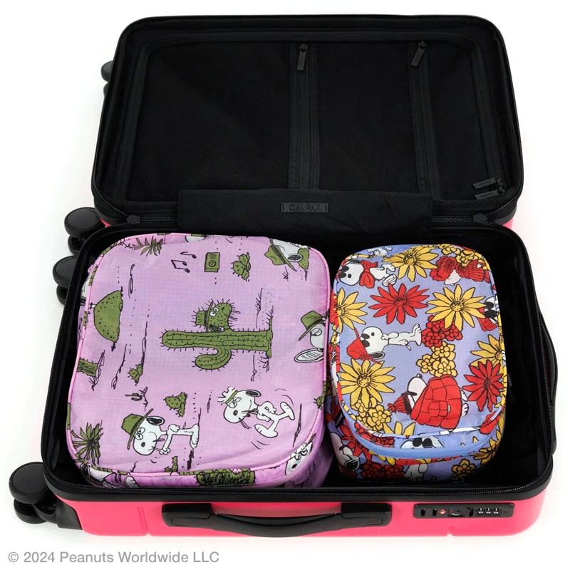 Baggu Packing Cube Set - Peanuts - products shown inside suitcase