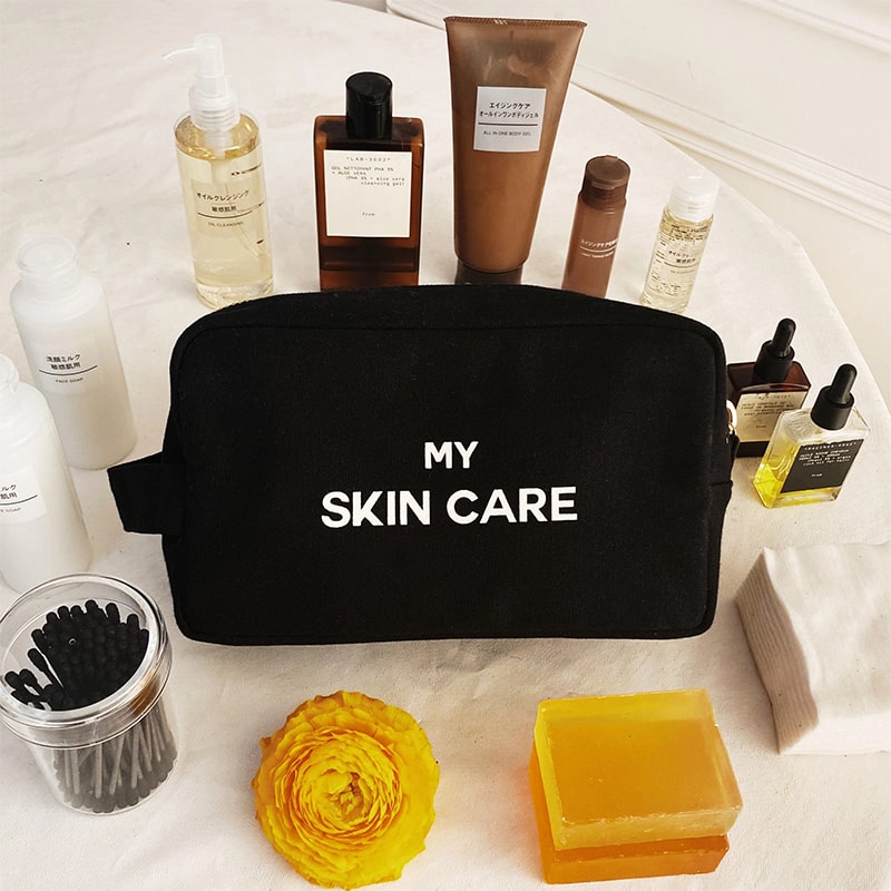 Bag-All My Skin Care Organizing Pouch - Black - product shown surrounded by beauty products