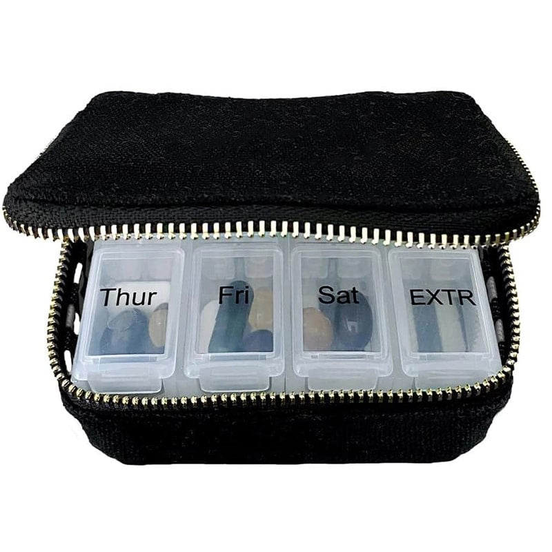 Bag-All Pill Organizing Case with Weekly Insert - Black - product shown open with weekly organizer shown