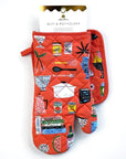 Idlewild Co Kitchen Shelf Oven Mitt + Pot Holder Set - products shown with packaging