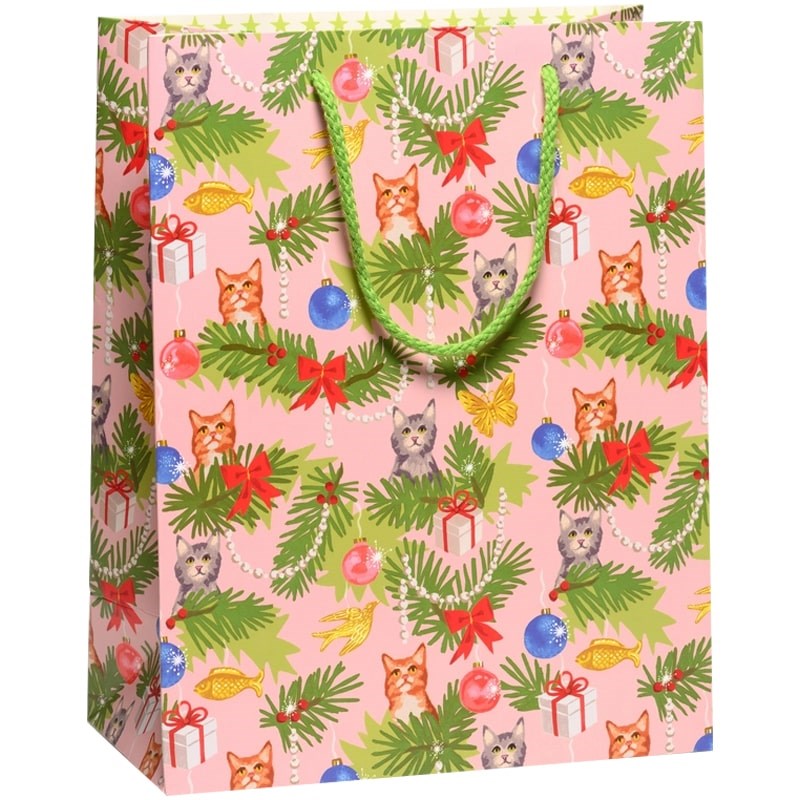 Red Cap Cards Christmas Cats Large Gift Bag (1 pc)