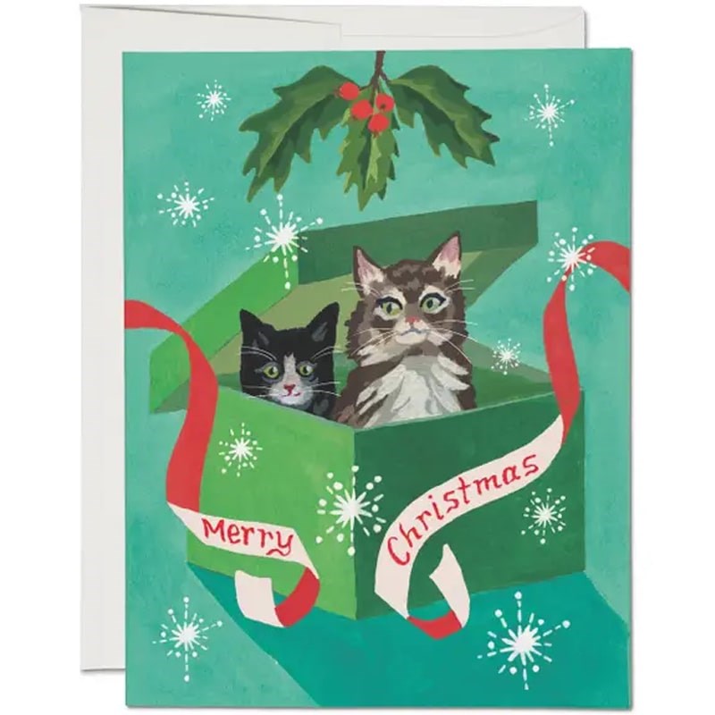 Red Cap Cards Meowy Christmas Holiday Greeting Card (1 pc)